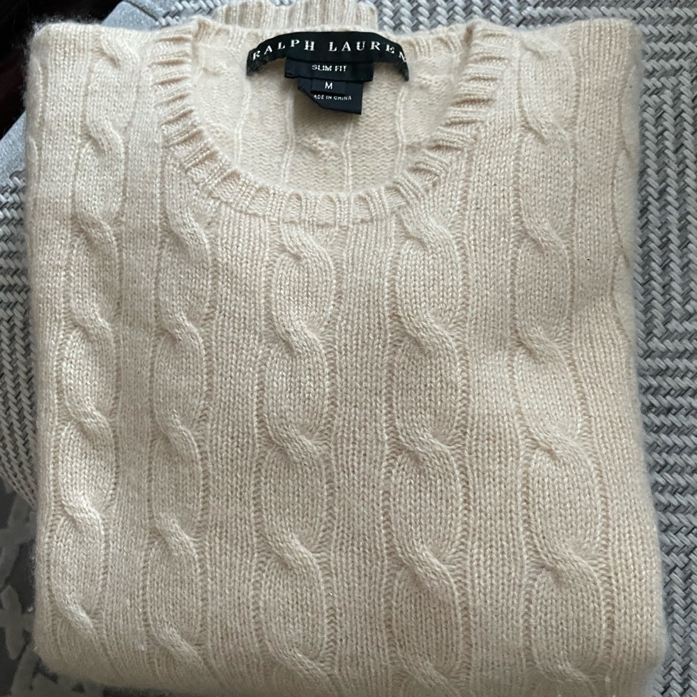 Brand New 100%Cashmere Polo Ralph Lauren Cable Knit light Beige  Sweater